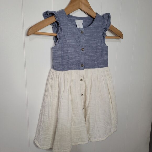 Tahari Girls Chambray Button Front Dress Size 4T Ruffled Sleeves - Picture 2 of 10